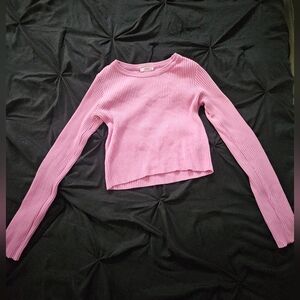 Pink Ribbed Long Sleeve Crop Top